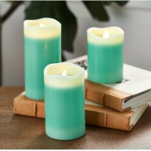 HOME REFLECTIONS Set of 3 Flameless Candles With Remote Control In Sage